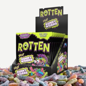 Rotten Candy Lower Sugar Sour Gummy Worms 1.8oz 8ct